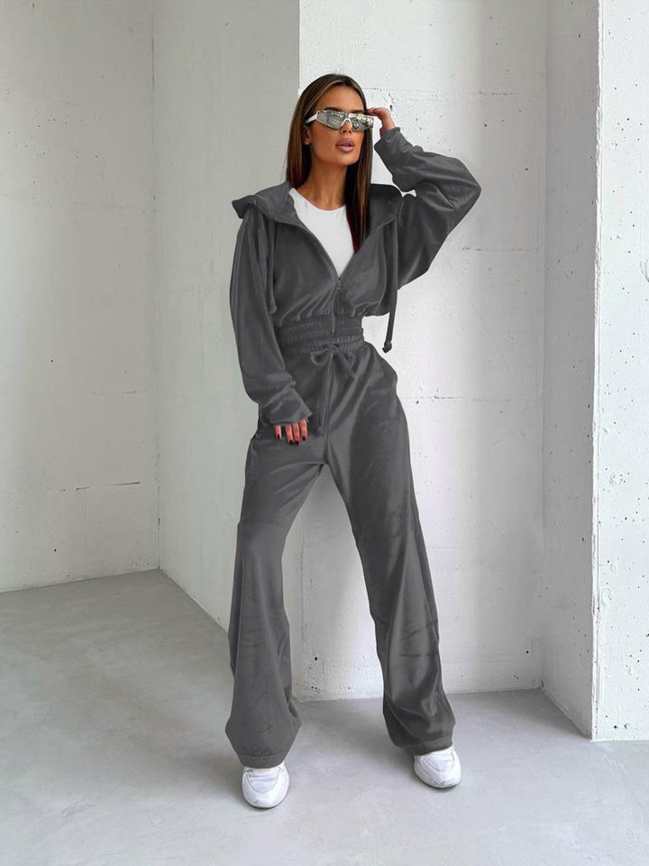 Dame Fleece-Hoodie og Jogger-Sæt med strammet talje og afslappet snit Stilla
