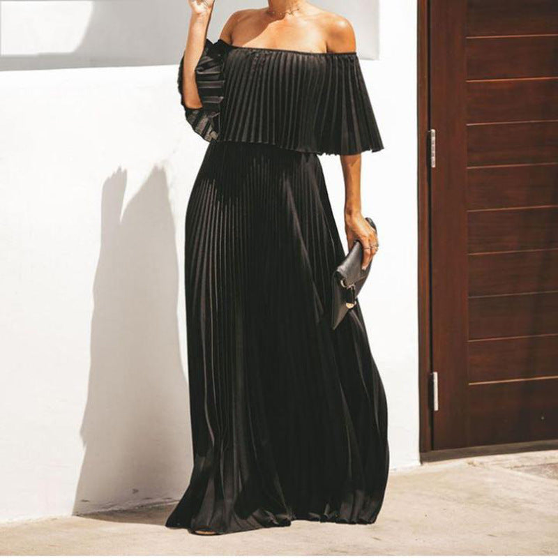 Dame Off-Shoulder Maxikjole med plisseret design og afslappet snit Stilla