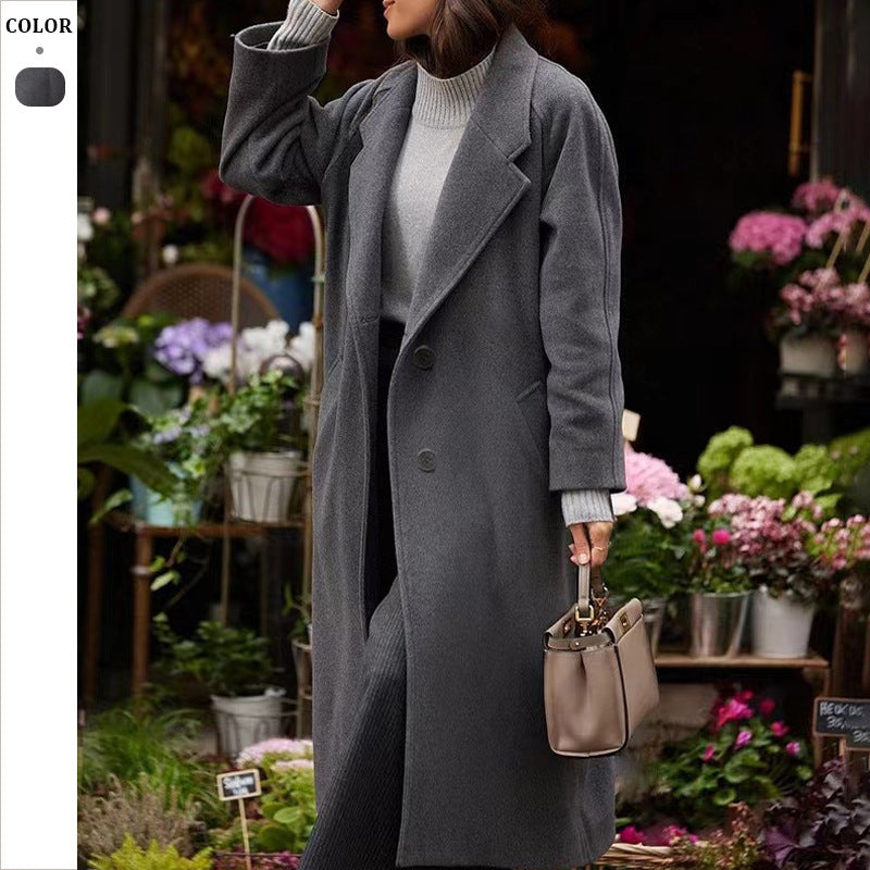 Dame Elegant Uldfrakke i Oversized-snit med dyb revers og praktiske lommer Stilla