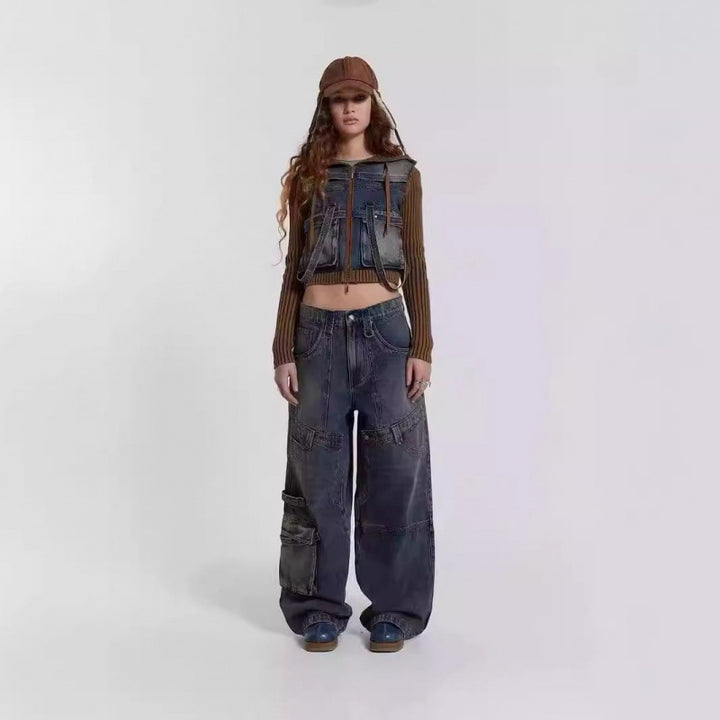 Dame Højtaljede Bred Utility-Jeans Stilla