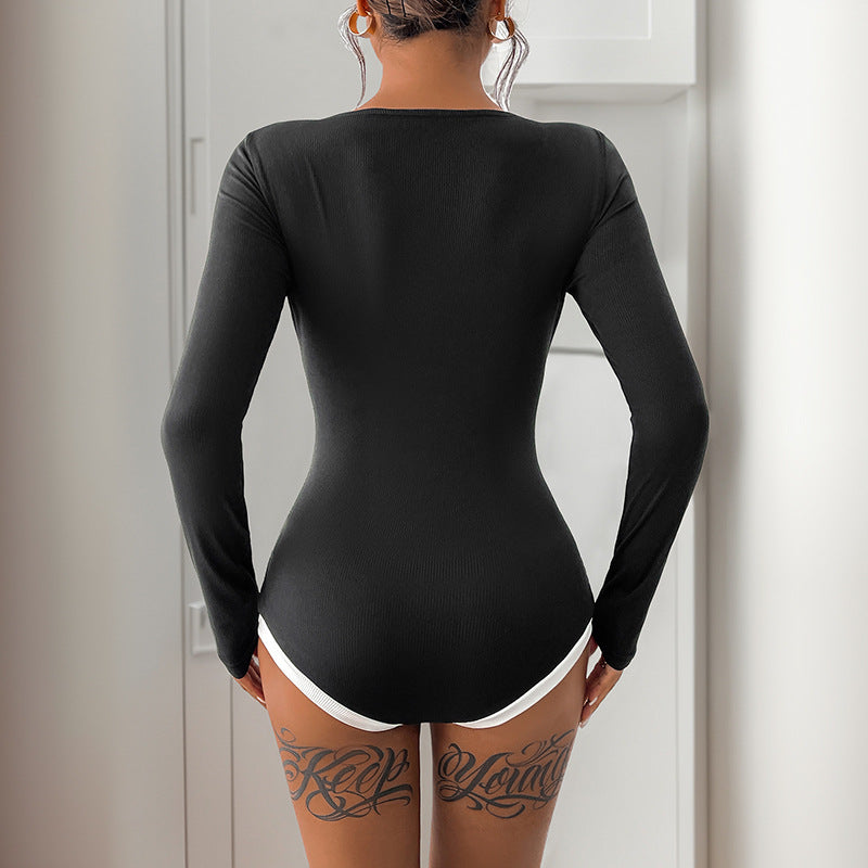 Dame Langærmet Rib Bodysuit med Kontrastdetaljer Stilla