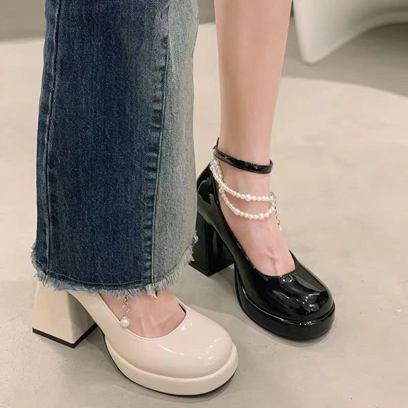 Dame Glamourøse High Heels med perlepynt og elegant blokhæl Stilla