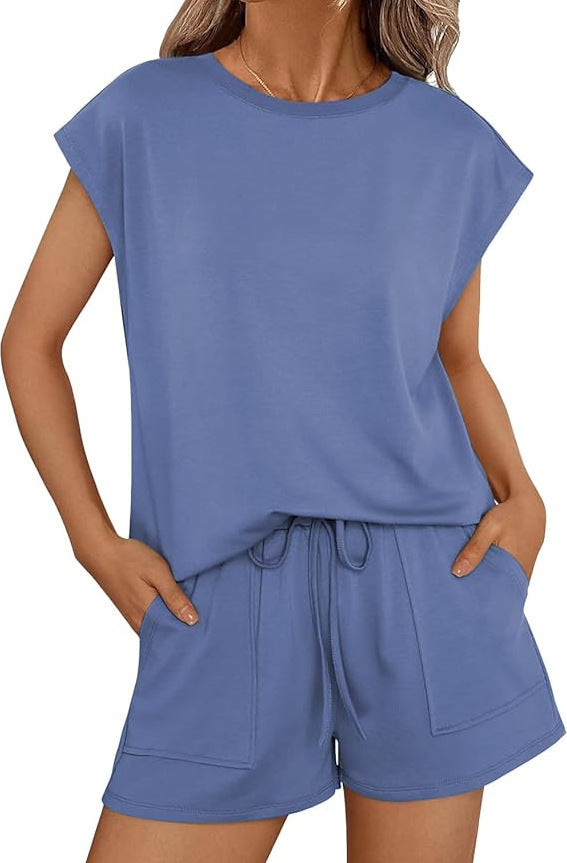 Dame leger T-shirt og shorts sæt med elastisk talje Stilla