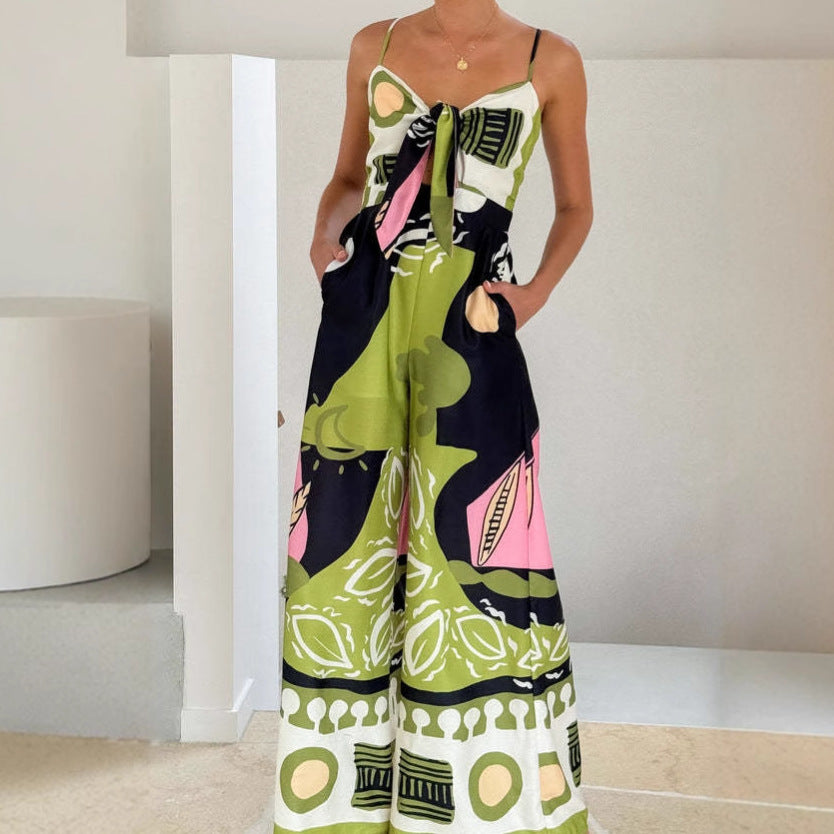Kvinders elegante jumpsuit med legende tie-dye mønster og sidebåndsbælte Stilla