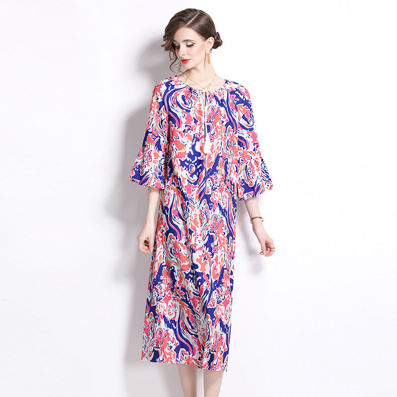 Femme Bohemian tryk maxi kjole med klokkeærmer Stilla