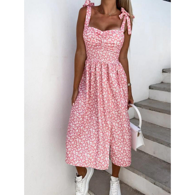 Dame Floral Print A-line Kjole med Flæse Stropper Stilla