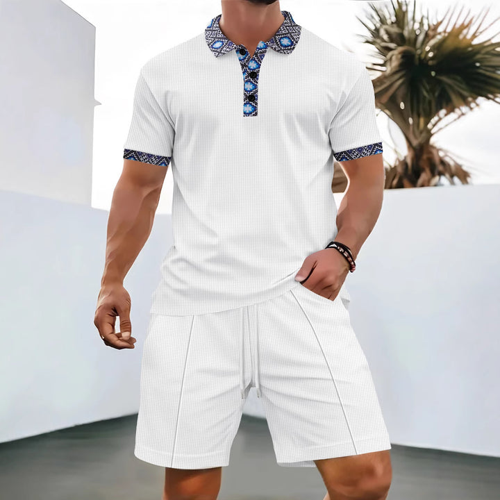 Herre afslappet Polo-T-Shirt med unik krave og shorts sæt Stilla