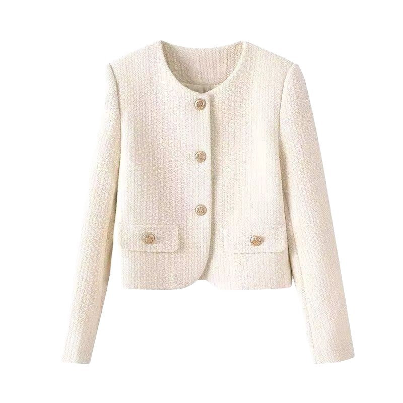 Damer elegant kort jakke i tweed stil med gyldne knapper Stilla
