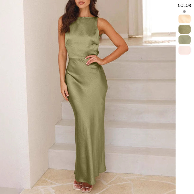 Dame elegante maxi kjole med slank pasform og uden ærmer design
