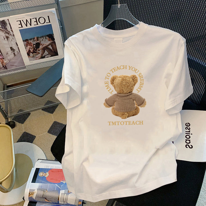 Dame T-shirt med charmerende bjørnemotiv og inspirerende skrift Stilla