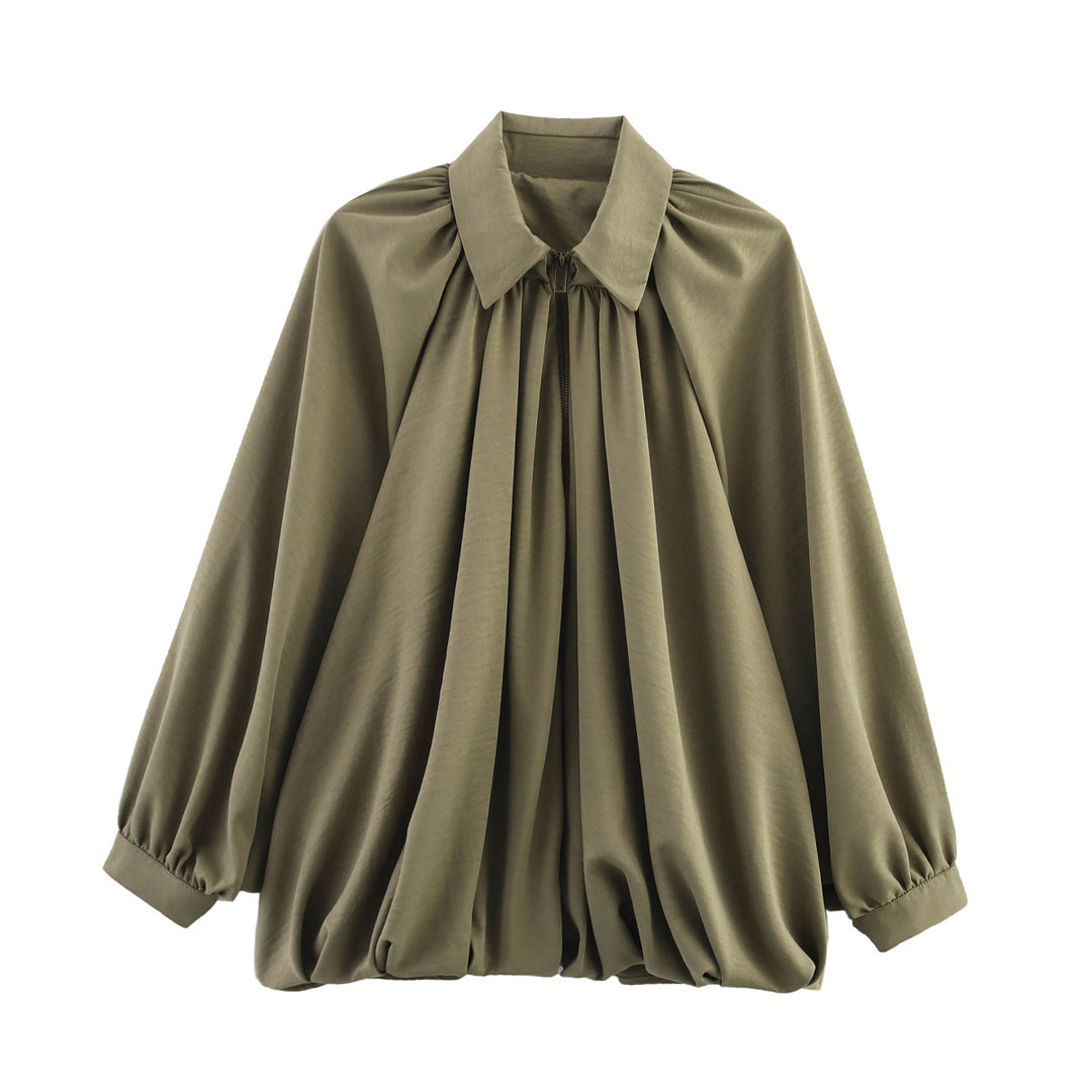 Femme Plisseret Oversized Bluse med elegant Krave Stilla