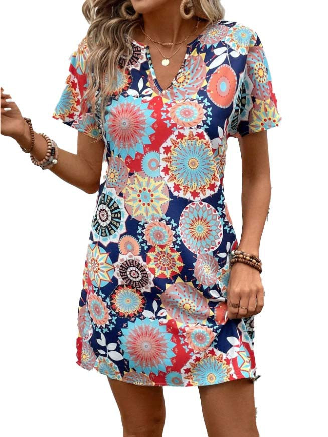 Dame Casual Kjole med blomsterprint og en elegant V-udskæring Stilla