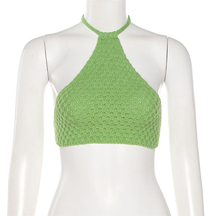 Dame hæklede Crop-Bikini-Top med justerbare bindebånd Skovae
