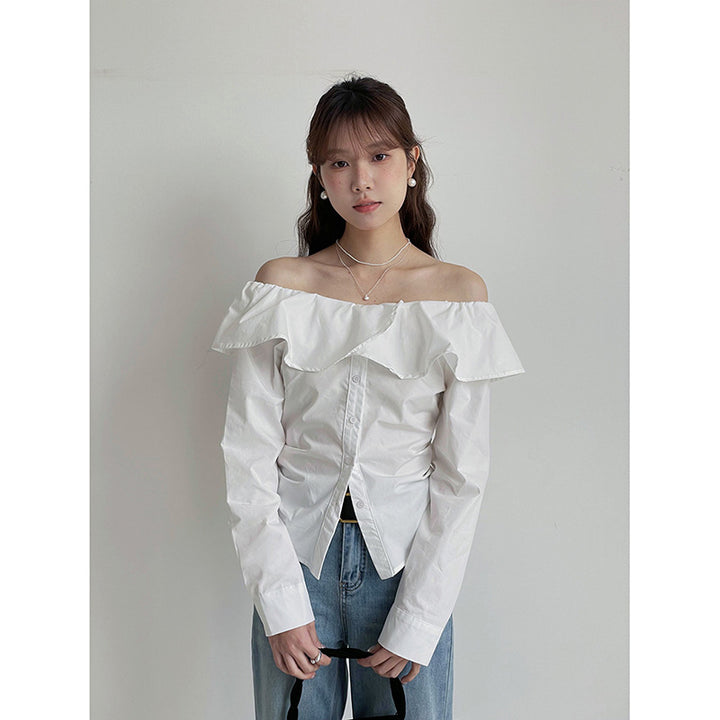 Dame Off-Shoulder Bluse med ruffle detaljer og tætsiddende snit Stilla