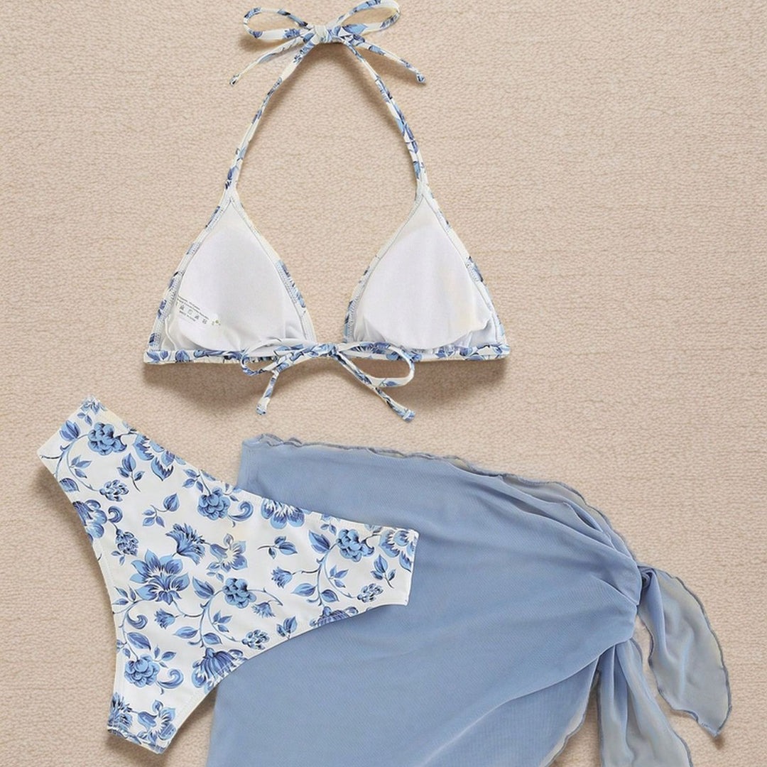 Dame Triangel-Bikini med elegant indpakket nederdel Skovae