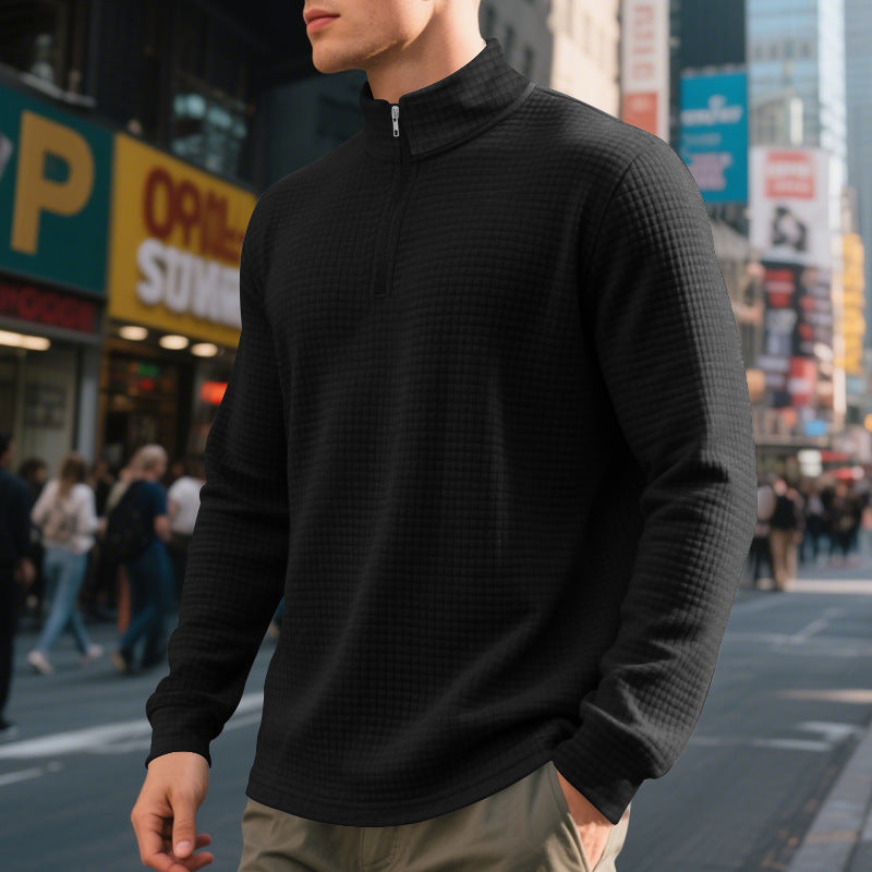 Herren fritid fleece sweater med moderne ståkrave og halv lynlås Stilla