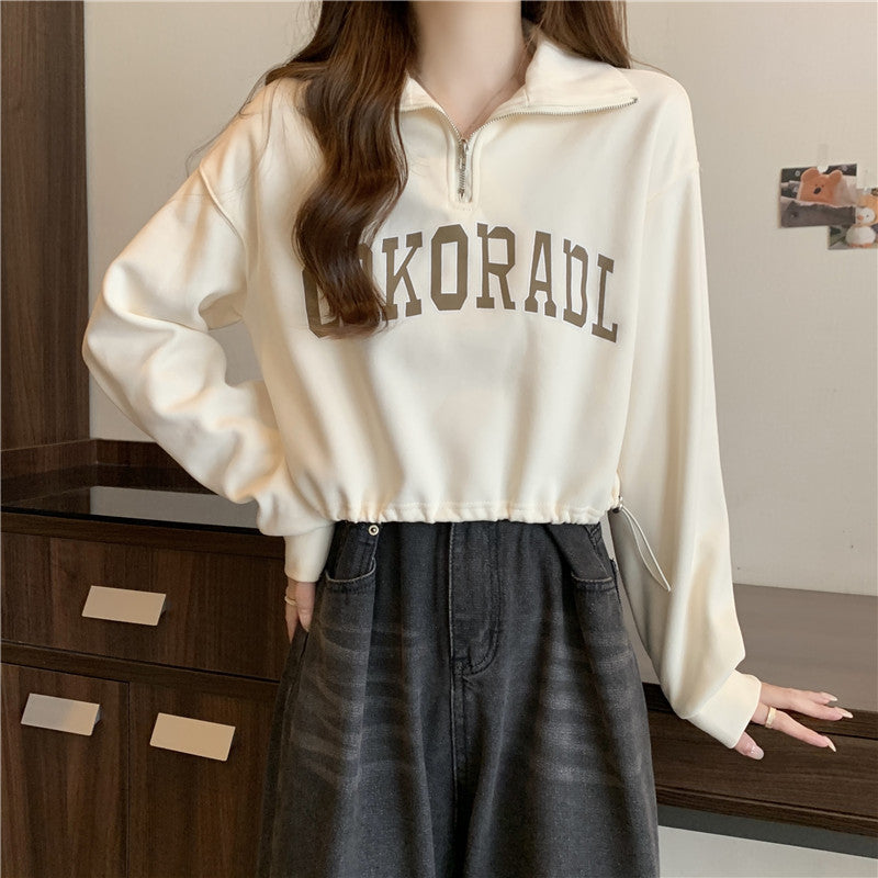 Femme Cropped Half-Zip Sweatshirt med Snøre-Detail Stilla