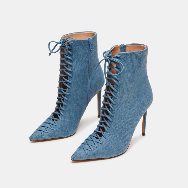 Femme Højhælede Snøre-Jeans-Ankelstøvler Stilla