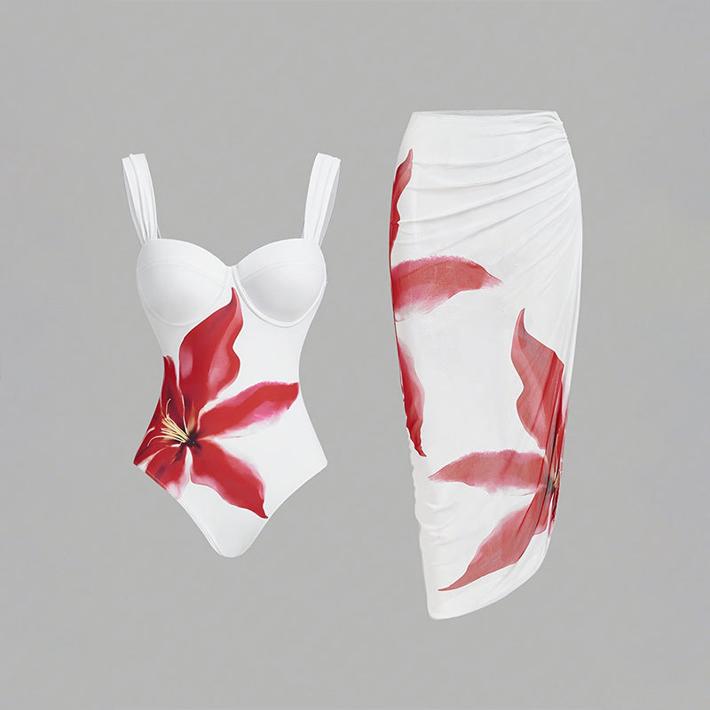 Dame Elegant Wrap Badedragt med blomstret design Skovae