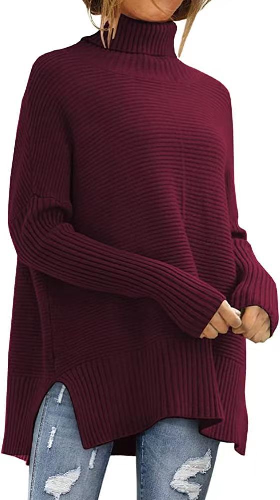 Dame Stor Turtleneck Skipjorte med Fin Ribbet Struktur og Asymmetrisk Snit Stilla
