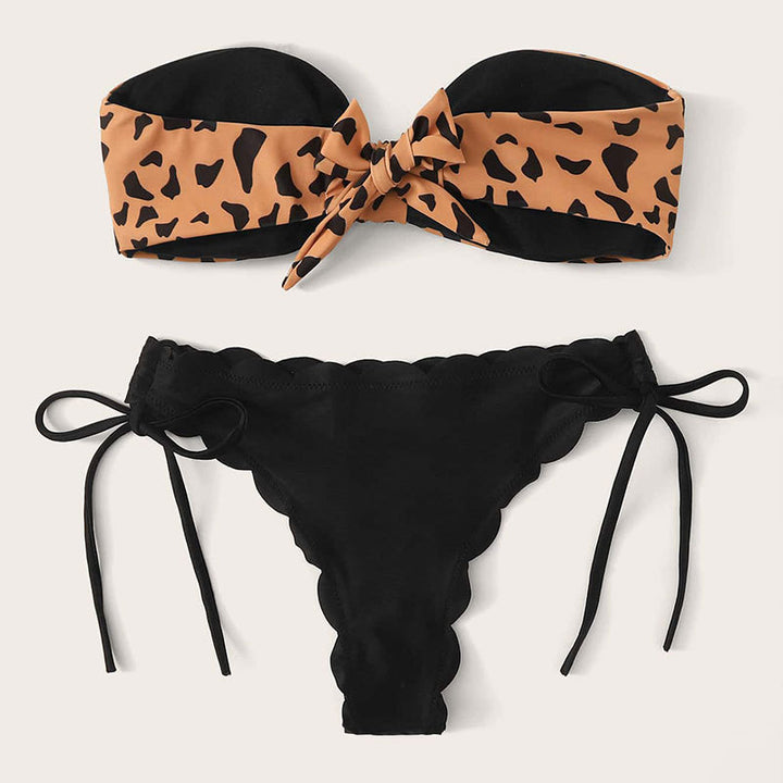 Dame Bikinisæt med trendy leopardmønster og snørelige detaljer Skovae