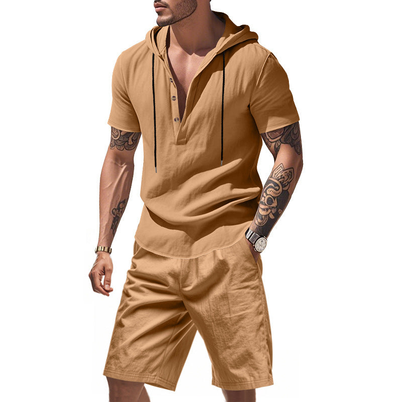 Herren afslappet hættebluse og shorts sæt i afslappet design Stilla