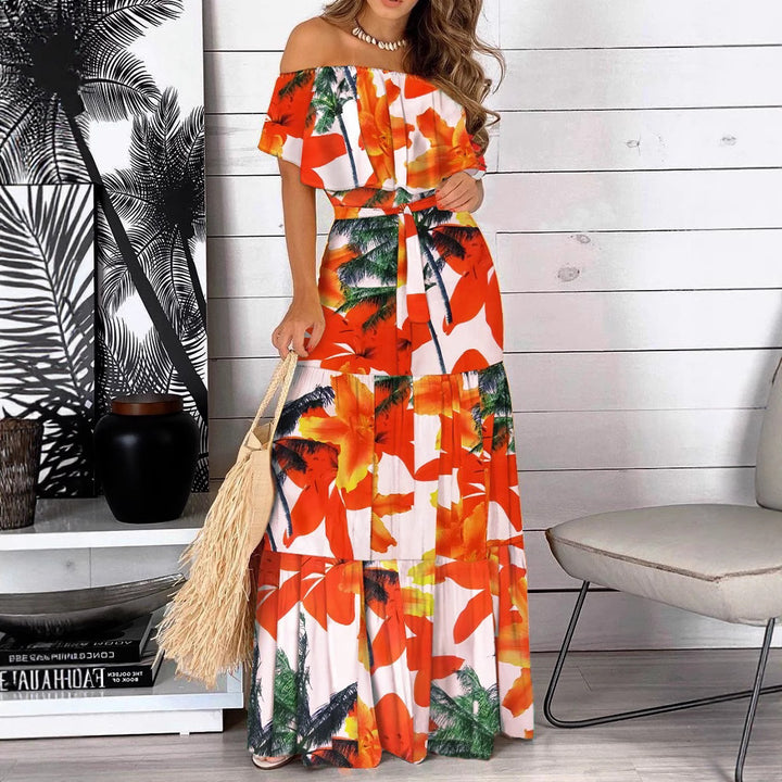 Dame maxikjole med off-shoulder design og blomster mønster Stilla