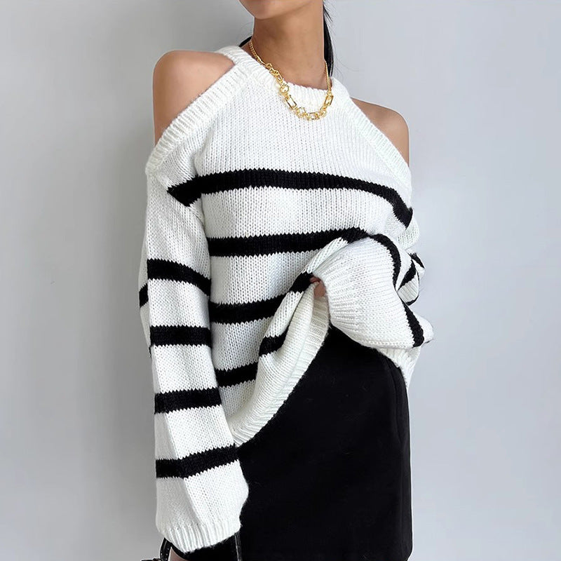 Femme Cut-Out Skulder stribet Strikpullover Stilla