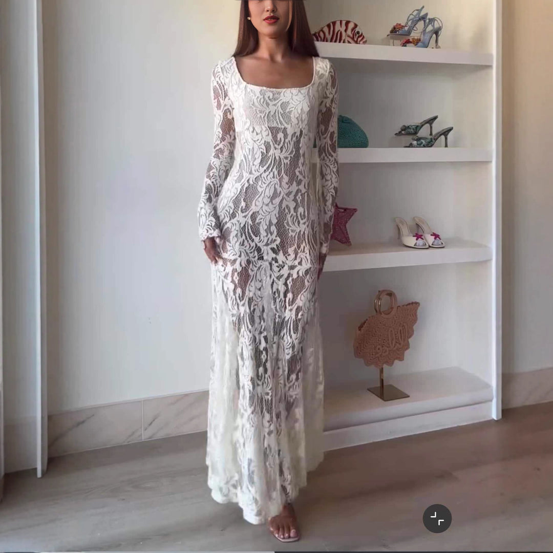 Dame Spidsmaxikjole med lang arm og elegant silhuet Stilla
