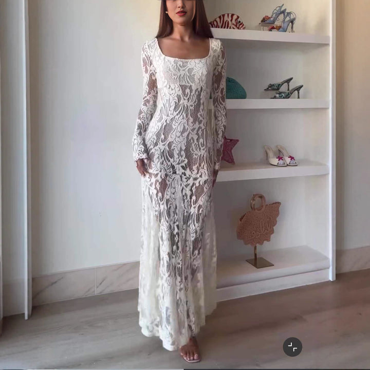 Dame Spidsmaxikjole med lang arm og elegant silhuet Stilla