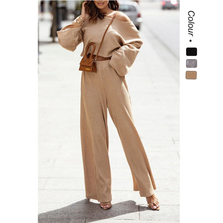 Kvinders afslappede to-delt sæt med blødt stof og fashionable oversized ærmer