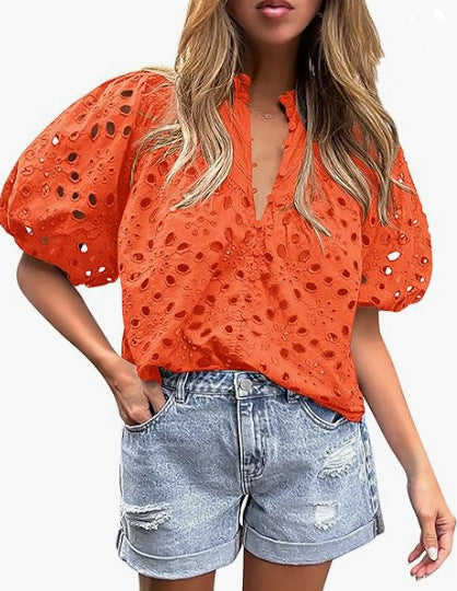 Dame elegant bluse med spids Stilla