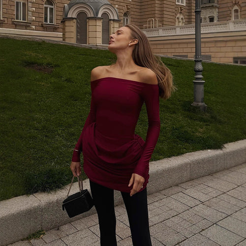Dame off-shoulder minikjole i elastisk jersey med raffinerede flæsedetaljer Stilla