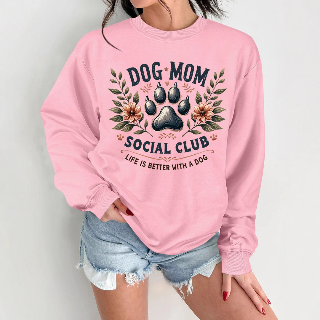 Kvindernes sweatshirt med trendy hundemotiv og forbedret print Stilla