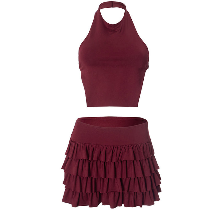 Dame Crop-Top og Ruffleshort-sæt Stilla