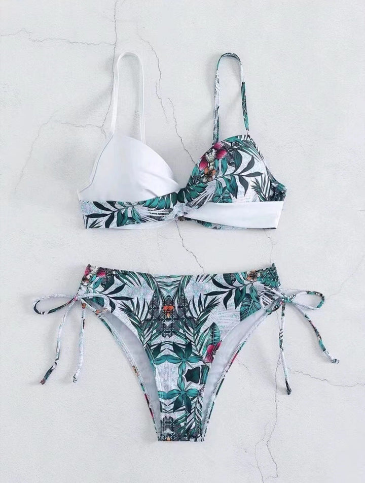 Dame Triangel-Bikini-Sæt med tropisk design og justerbare seler Stilla