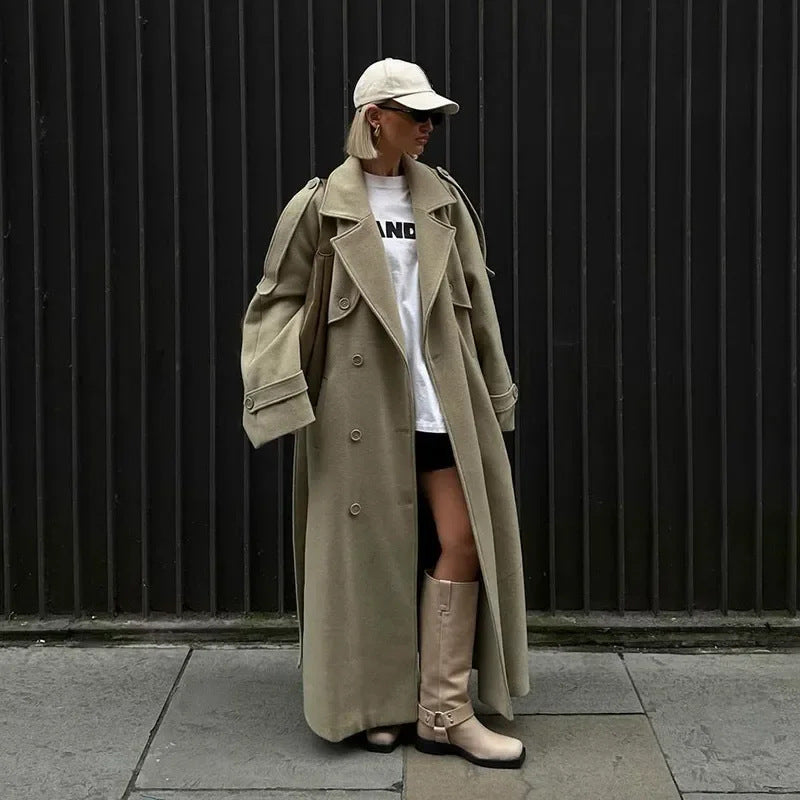 Damer Mode Oversized Frakke med Justerbart Bælte Stilla