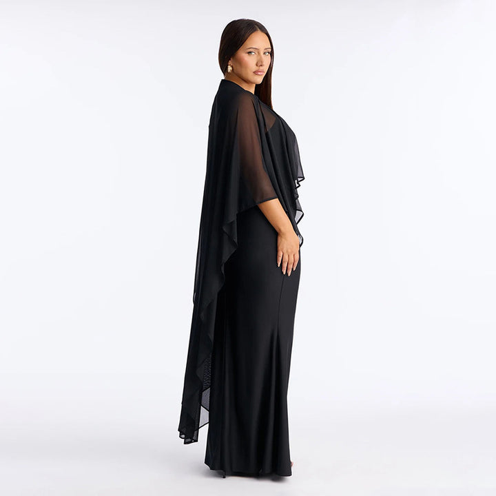 Damen Glamouröses Abendkleid mit fließendem Chiffonüberwurf und figurbetonter Silhouette Skovae