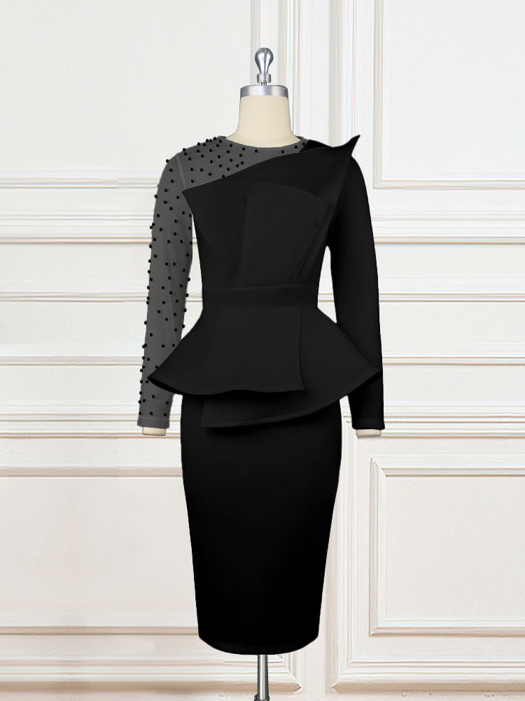 Dame Etuikjole med transparente puffærmer og dekorativt peplum Skovae
