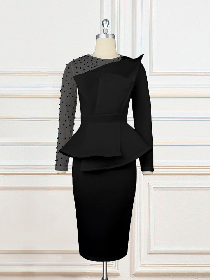 Dame Etuikjole med transparente puffærmer og dekorativt peplum Skovae