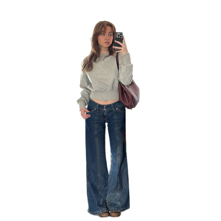 Dame Bredde Jeansbukser i Retro-Stil med Høj Talje Skovae