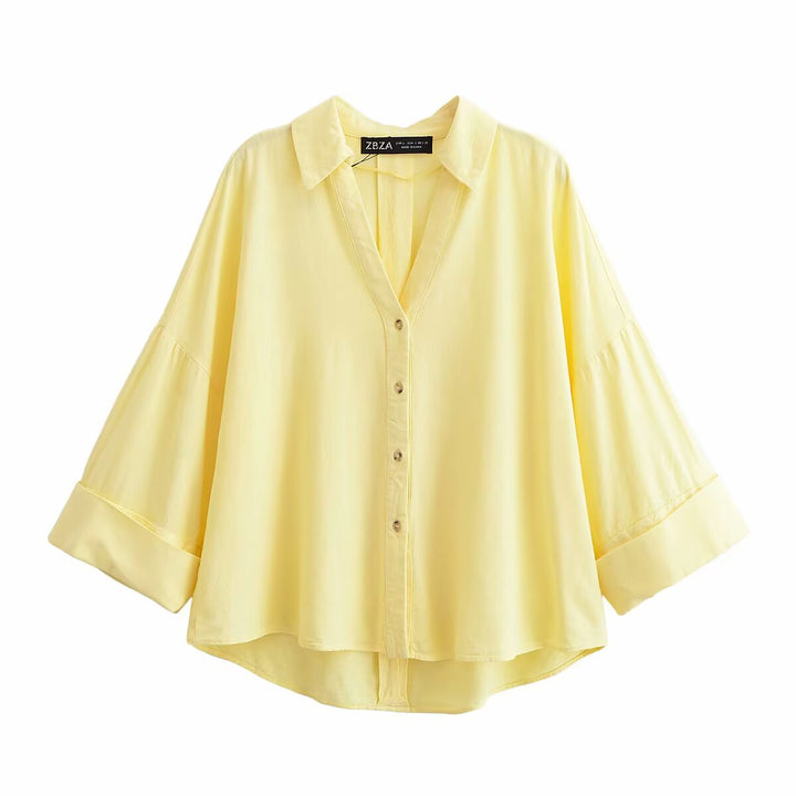 Dame skjorte bluse med afslappet snit og elegante 3/4-ærmer Skovae