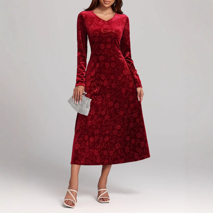 Dame Elegant Maxikjole i floral velour Stilla