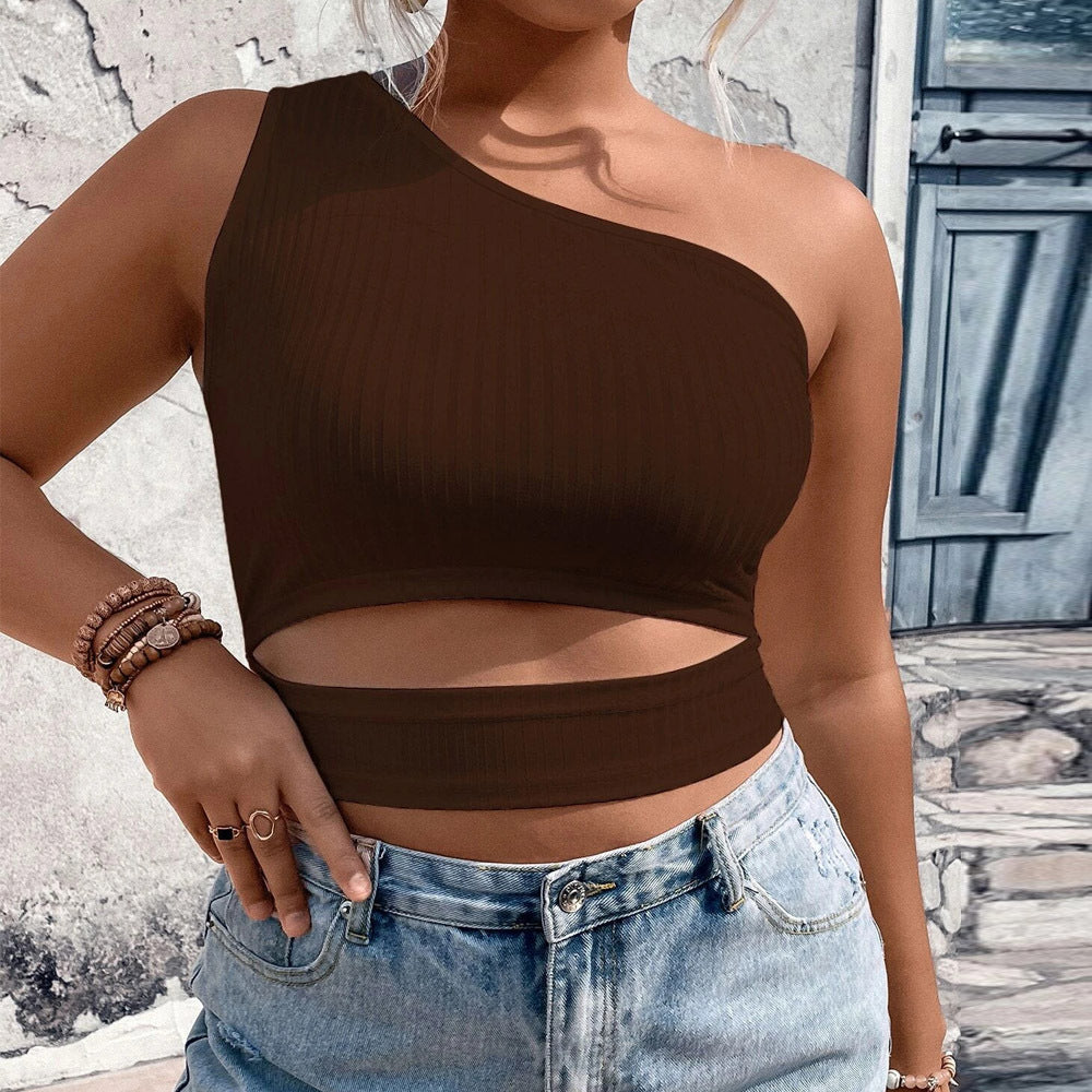 Dame asymmetrisk Crop-Top med fin ribstruktur og tætsiddende design Stilla