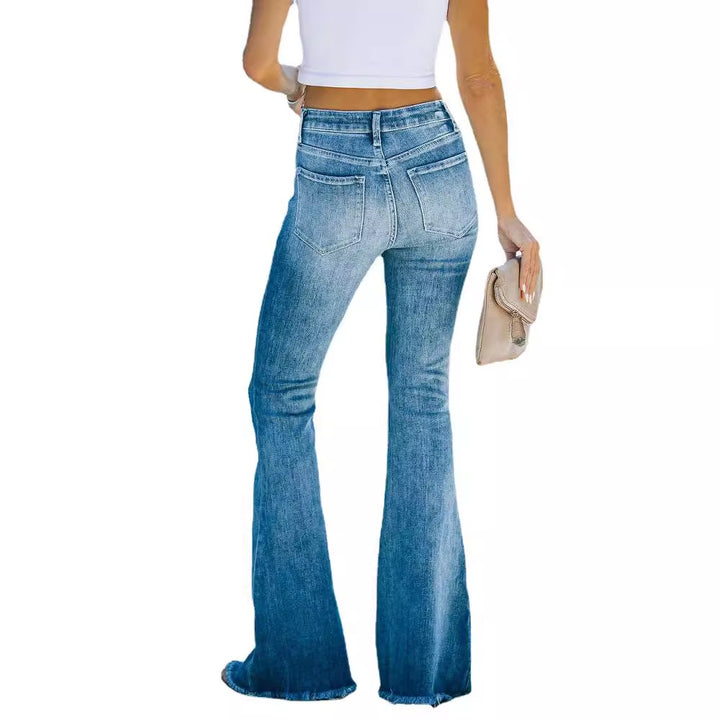 Dame Bootcut Jeans med højtaljet snit og frynset kant Stilla