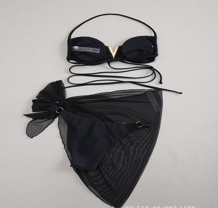 Dame Elegant Cut-Out Bikini med transparent Wrap Skirt Stilla
