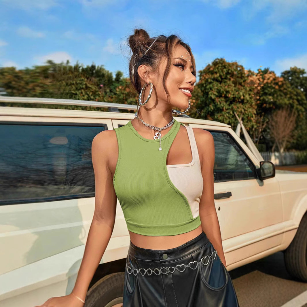 Damer Asymmetrisk Crop-Top med trendy Cut-Out og fashionable farvekontrast Stilla
