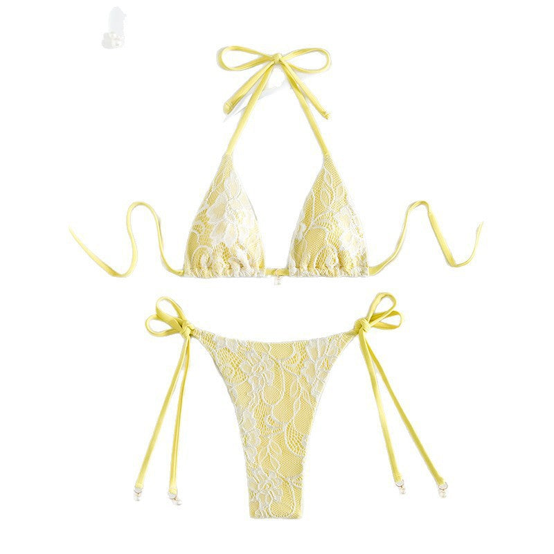 Dame Triangel-Bikini med fint spidsmønster og legende bånddetalje Skovae