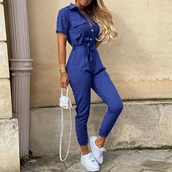 Dame elegant jumpsuit med figurformet snit og praktiske lommer Skovae