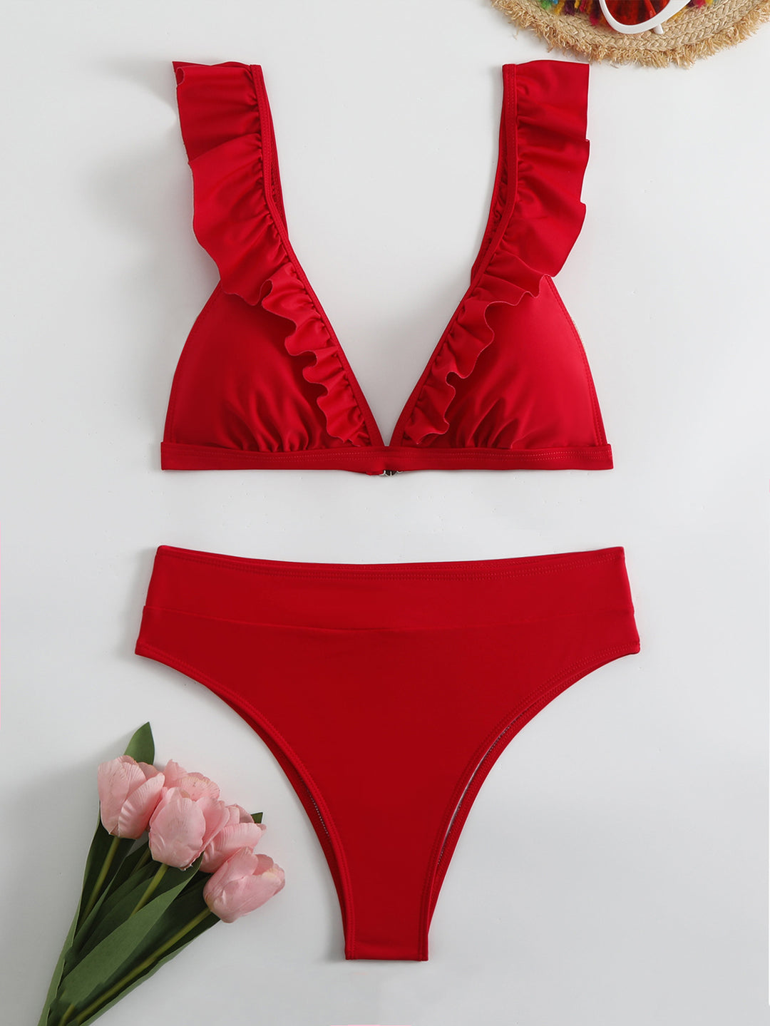 Dame Bikini top med trendy flæsedetaljer og høj benudskæring Stilla